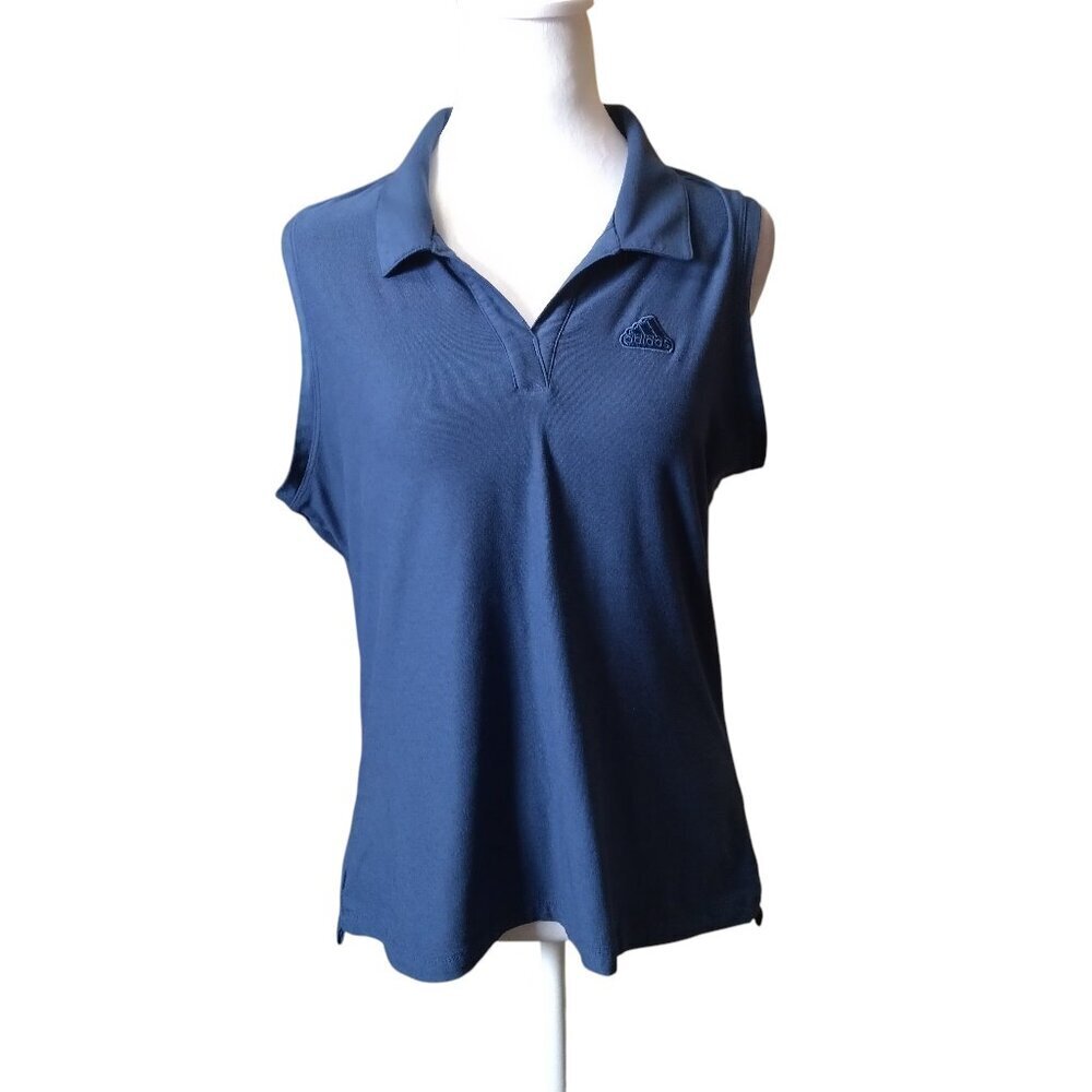 Adidas Size Large Blue Pullover Collared Golf Sleeveless Athletic Tank Top